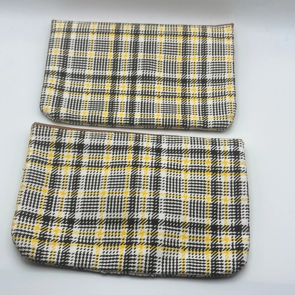 2 Ipsy Cosmetic Pouches in Brown and Yellow Plaid